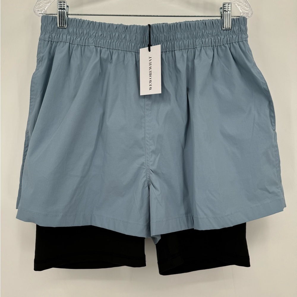 WeWoreWhat Women's Layered Windbreaker Biker Shorts Size XL WWAB49-1 Dusty Blue
